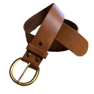 Vintage Full Grain Leather Belt Tan Brown with Exchangeable Gold Buckle